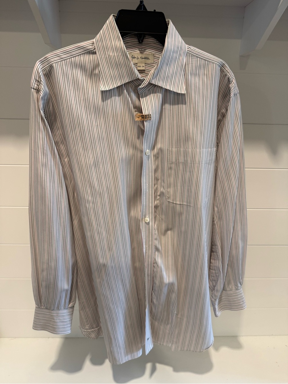 John W. Nordstrom White Shirt with Blue Pinstripes